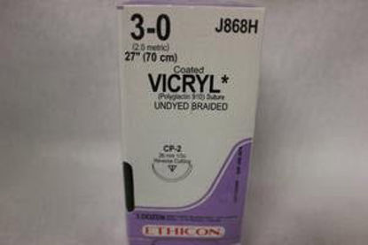 Picture of Suture with Needle Coated Vicryl™ Absorbable Coated Undyed Suture Braided Polyglactin 910 Size 3 - 0 27 Inch Suture 1-Needle 26 mm Length 1/2 Circle Reverse Cutting NeedleJ868H