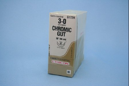 Picture of Suture with Needle Absorbable Uncoated Undyed Suture Chromic Gut Size 3 - 0 36 Inch Suture Double-Armed 26 mm Length 1/2 Circle Taper Point NeedleG172H