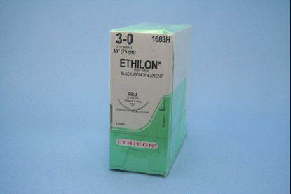 Picture of Suture with Needle Ethilon™ Nonabsorbable Uncoated Black Suture Monofilament Nylon Size 3 - 0 30 Inch Suture 1-Needle 40 mm Length 3/8 Circle Reverse Cutting Needle1683H