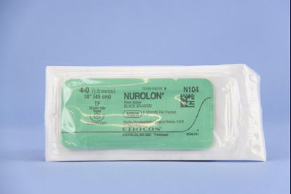 Picture of Suture with Needle Nurolon™ Nonabsorbable Coated Black Suture Braided Nylon Size 4 - 0 18 Inch Suture 1-Needle 13 mm Length 1/2 Circle Taper Point NeedleN104T