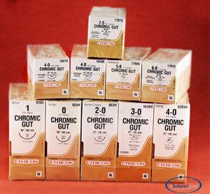 Picture of Suture with Needle Absorbable Uncoated Undyed Suture Chromic Gut Size 4 - 0 18 Inch Suture 1-Needle 13 mm Length 1/2 Circle Reverse Cutting Needle1653G