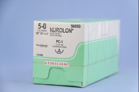 Picture of Suture with Needle Nurolon™ Nonabsorbable Coated Black Suture Braided Nylon Size 5 - 0 18 Inch Suture 1-Needle 13 mm Length 3/8 Circle Precision Cosmetic - Conventional Cutting PRIME Needle5665G
