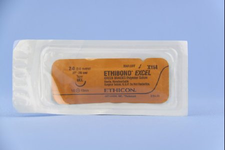 Picture of Suture with Needle Ethibond Nonabsorbable Coated Green Suture Braided Polyester Size 2 - 0 27 Inch Suture 1-Needle 14 mm Length 1/2 Circle Taper Point NeedleX114H