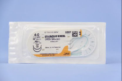Picture of Suture with Needle Ethibond Nonabsorbable Coated Green Suture Braided Polyester Size 4 - 0 36 Inch Suture Double-Armed 17 mm Length 1/2 Circle Taper Point NeedleX557H