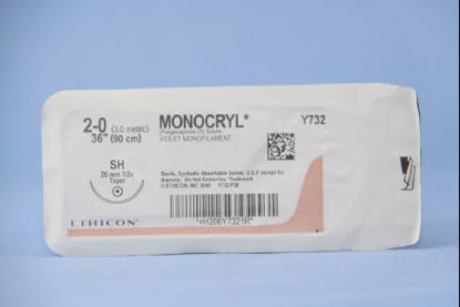 Picture of Suture with Needle Monocryl™ Absorbable Uncoated Violet Suture Monofilament Poliglecaprone Size 2 - 0 36 Inch Suture 1-Needle 26 mm Length 1/2 Circle Taper Point NeedleY732H