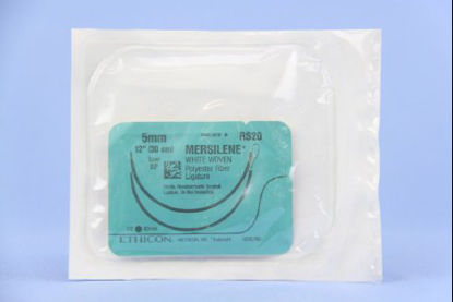 Picture of Suture with Needle Mersilene™ Nonabsorbable Uncoated White Suture Braided Polyester Size 5 12 Inch Suture Double-Armed 80 mm Length 1/2 Circle Blunt Point NeedleRS20