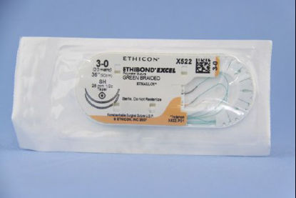 Picture of Suture with Needle Ethibond Nonabsorbable Coated Green Suture Braided Polyester Size 3 - 0 36 Inch Suture Double-Armed 26 mm Length 1/2 Circle Taper Point NeedleX522H
