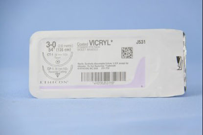 Picture of Suture with Needle Coated Vicryl™ Absorbable Coated Violet Suture Braided Polyglactin 910 Size 3 - 0 54 Inch Suture Double-Armed 36 mm Length 1/2 Circle Taper Point NeedleJ531H