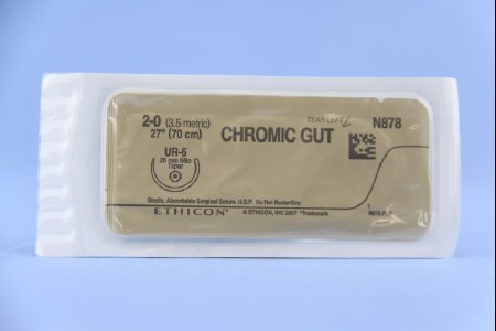 Picture of Suture with Needle Absorbable Uncoated Undyed Suture Chromic Gut Size 2 - 0 27 Inch Suture 1-Needle 26 mm Length 5/8 Circle Taper Point NeedleN878H