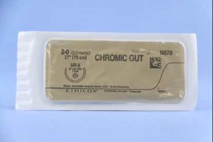 Picture of Suture with Needle Absorbable Uncoated Undyed Suture Chromic Gut Size 2 - 0 27 Inch Suture 1-Needle 26 mm Length 5/8 Circle Taper Point NeedleN878H
