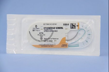 Picture of Suture with Needle Ethibond Nonabsorbable Coated Green Suture Braided Polyester Size 0 30 Inch Suture 1-Needle 48 mm Length 1/2 Circle Taper Point NeedleX864H