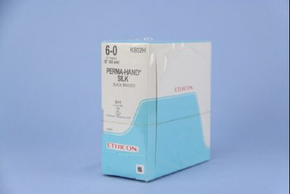 Picture of Suture with Needle Perma-Hand™ Nonabsorbable Coated Black Suture Braided Silk Size 6 - 0 18 Inch Suture 1-Needle 9.3 mm Length 3/8 Circle Taper Point NeedleK802H
