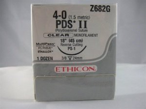 Picture of Suture with Needle PDS™ II Absorbable Uncoated Clear Suture Monofilament Polydioxanone Size 4 - 0 18 Inch Suture 1-Needle 24 mm Length 3/8 Circle Precision Point - Reverse Cutting NeedleZ682G