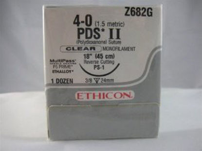 Picture of Suture with Needle PDS™ II Absorbable Uncoated Clear Suture Monofilament Polydioxanone Size 4 - 0 18 Inch Suture 1-Needle 24 mm Length 3/8 Circle Precision Point - Reverse Cutting NeedleZ682G