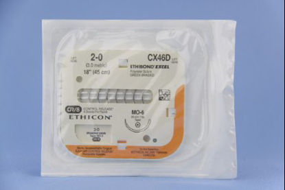 Picture of Suture with Needle Ethibond Nonabsorbable Coated Green Suture Braided Polyester Size 2 - 0 18 Inch Suture 1-Needle 26 mm Length 1/2 Circle Taper Point NeedleCX46D
