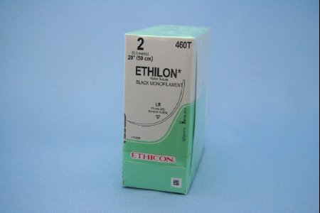 Picture of Suture with Needle Ethilon™ Nonabsorbable Uncoated Black Suture Monofilament Nylon Size 2 20 Inch Suture 1-Needle 75 mm Length 3/8 Circle Reverse Cutting Needle460T