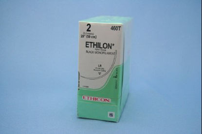 Picture of Suture with Needle Ethilon™ Nonabsorbable Uncoated Black Suture Monofilament Nylon Size 2 20 Inch Suture 1-Needle 75 mm Length 3/8 Circle Reverse Cutting Needle460T