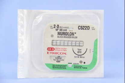 Picture of Suture with Needle Nurolon™ Nonabsorbable Coated Black Suture Braided Nylon Size 2 - 0 18 Inch Suture 1-Needle 36 mm Length 1/2 Circle Taper Point NeedleC522D