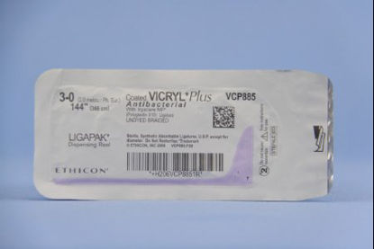 Picture of Antibacterial Suture-Ligating Reel Coated Vicryl™ Plus Braided Polyglactin 910 with Irgacare MP Antibacterial Suture Absorbable Coated Size 3 - 0 144 Inch SutureVCP885G