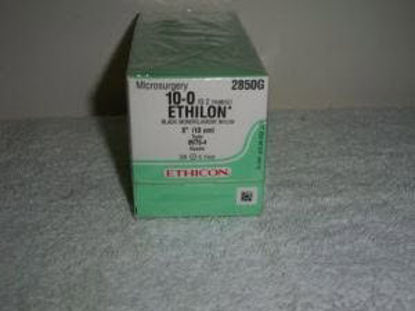 Picture of Suture with Needle Ethilon™ Nonabsorbable Uncoated Black Suture Monofilament Nylon Size 10 - 0 5 Inch Suture 1-Needle 5.1 mm Length 3/8 Circle Taper Point Needle2850G