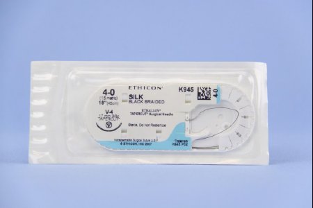 Picture of Suture with Needle Perma-Hand™ Nonabsorbable Coated Black Suture Braided Silk Size 4 - 0 18 Inch Suture 1-Needle 17 mm Length 3/8 Circle Taper Point Cutting NeedleK945G