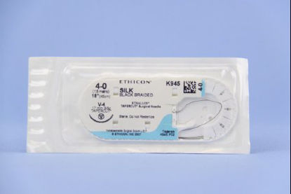 Picture of Suture with Needle Perma-Hand™ Nonabsorbable Coated Black Suture Braided Silk Size 4 - 0 18 Inch Suture 1-Needle 17 mm Length 3/8 Circle Taper Point Cutting NeedleK945G