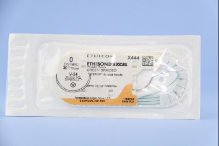 Picture of Suture with Needle Ethibond Nonabsorbable Coated Green Suture Braided Polyester Size 0 30 Inch Suture 1-Needle 36.4 mm Length 1/2 Circle Taper Cut NeedleX444H