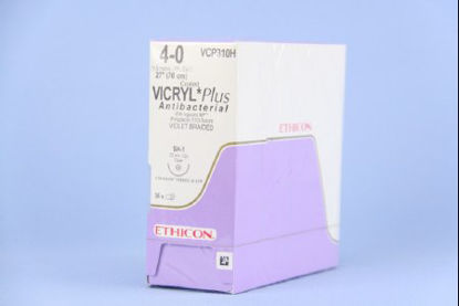 Picture of Antibacterial Suture with Needle Coated Vicryl™ Plus Absorbable Coated Violet Suture Braided Polyglactin 910 with Irgacare MP Antibacterial Suture Size 4 - 0 27 Inch Suture 1-Needle 22 mm Length 1/2 Circle Taper Point NeedleVCP310H