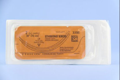 Picture of Suture with Needle Ethibond Nonabsorbable Coated Green Suture Braided Polyester Size 2 30 Inch Suture Double-Armed 75 mm Length 3/8 Circle Reverse Cutting NeedleX496T