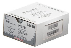 Picture of Suture with Needle PDS™ II Absorbable Uncoated Clear Suture Monofilament Polydioxanone Size 4 - 0 27 Inch Suture 1-Needle 24 mm Length 3/8 Circle Reverse Cutting NeedleZ441H