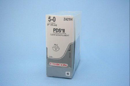 Picture of Suture with Needle PDS™ II Absorbable Uncoated Clear Suture Monofilament Polydioxanone Size 5 - 0 27 Inch Suture 1-Needle 19 mm Length 3/8 Circle Reverse Cutting NeedleZ421H