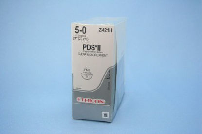 Picture of Suture with Needle PDS™ II Absorbable Uncoated Clear Suture Monofilament Polydioxanone Size 5 - 0 27 Inch Suture 1-Needle 19 mm Length 3/8 Circle Reverse Cutting NeedleZ421H