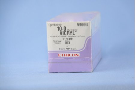 Picture of Suture with Needle Coated Vicryl™ Absorbable Coated Violet Suture Braided Polyglactin 910 Size 10 - 0 4 Inch Suture 1-Needle 5 mm Length Bi-Curve Spatula NeedleV966G