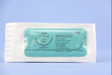 Picture of Suture with Needle Mersilene™ Nonabsorbable Uncoated White Suture Braided Polyester Size 5 - 0 12 Inch Suture 1-Needle 36.4 mm Length 1/2 Circle Taper Point NeedleRS23