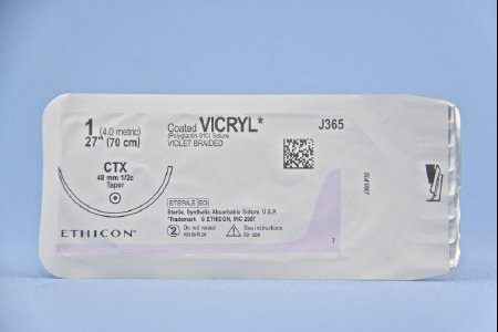 Picture of Suture with Needle Coated Vicryl™ Absorbable Coated Violet Suture Braided Polyglactin 910 Size 1 27 Inch Suture 1-Needle 48 mm Length 1/2 Circle Taper Point NeedleJ365H