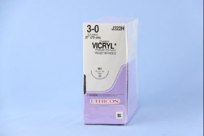 Picture of Suture with Needle Coated Vicryl™ Absorbable Coated Violet Suture Braided Polyglactin 910 Size 3 - 0 27 Inch Suture 1-Needle 36.4 mm Length 1/2 Circle Taper Point NeedleJ322H