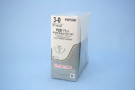 Picture of Antibacterial Suture with Needle PDS Plus™ Absorbable Uncoated Violet Suture Monofilament Polydioxanone with Irgacare MP Antibacterial Suture Size 3 - 0 27 Inch Suture 1-Needle 36 mm Length 1/2 Circle Taper Point NeedlePDP338H