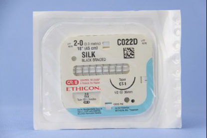 Picture of Suture with Needle Perma-Hand™ Nonabsorbable Coated Black Suture Braided Silk Size 2 - 0 18 Inch Suture 1-Needle 36 mm Length 1/2 Circle Taper Point NeedleC022D