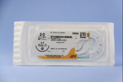 Picture of Suture with Needle Ethibond Nonabsorbable Coated Green Suture Braided Polyester Size 2 - 0 30 Inch Suture 1-Needle 26 mm Length 1/2 Circle Taper Cut NeedleX964H
