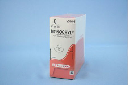 Picture of Suture with Needle Monocryl™ Absorbable Uncoated Violet Suture Monofilament Poliglecaprone Size 0 36 Inch Suture 1-Needle 36 mm Length 1/2 Circle Taper Point NeedleY346H