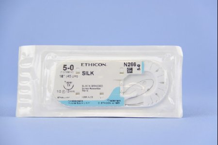 Picture of Suture with Needle Perma-Hand™ Nonabsorbable Coated Black Suture Braided Silk Size 5 - 0 18 Inch Suture 1-Needle 13 mm Length 1/2 Circle Taper Point NeedleN266H