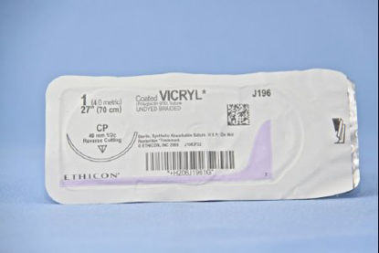 Picture of Suture with Needle Coated Vicryl™ Absorbable Coated Undyed Suture Braided Polyglactin 910 Size 1 27 Inch Suture 1-Needle 40 mm Length 1/2 Circle Reverse Cutting NeedleJ196H