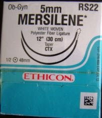 Picture of Suture with Needle Mersilene™ Nonabsorbable Uncoated White Suture Braided Polyester Size 5 - 0 12 Inch Suture Double-Armed 48 mm Length 1/2 Circle Taper Point NeedleRS22
