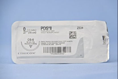 Picture of Suture with Needle PDS™ II Absorbable Uncoated Violet Suture Monofilament Polydioxanone Size 0 27 Inch Suture 1-Needle 36.4 mm Length 1/2 Circle Reverse Cutting NeedleZ534T