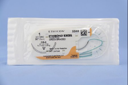 Picture of Suture with Needle Ethibond Nonabsorbable Coated Green Suture Braided Polyester Size 1 30 Inch Suture 1-Needle 40 mm Length 1/2 Circle Reverse Cutting NeedleX548H