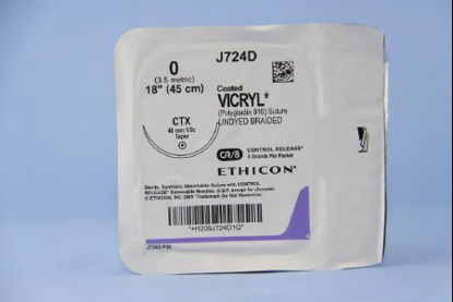 Picture of Suture with Needle Coated Vicryl™ Absorbable Coated Undyed Suture Braided Polyglactin 910 Size 0 18 Inch Suture 1-Needle 48 mm Length 1/2 Circle Taper Point NeedleJ724D
