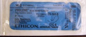 Picture of Suture with Needle Prolene™ Nonabsorbable Uncoated Blue Suture Monofilament Polypropylene Suture Size 10 - 0 4 Inch Suture Double-Armed 5.5 mm Length 1/2 Circle / 1/4 Circle Spatula Needle9090G