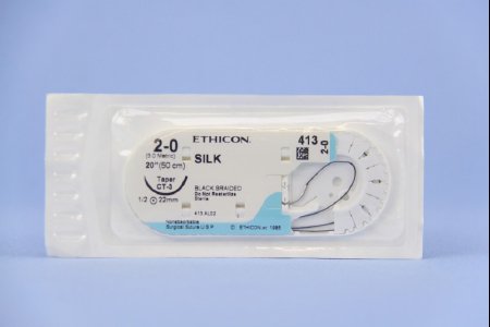 Picture of Suture with Needle Perma-Hand™ Nonabsorbable Coated Black Suture Braided Silk Size 2 - 0 20 Inch Suture 1-Needle 22 mm Length 1/2 Circle Taper Point Needle413H