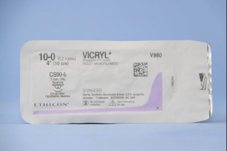 Picture of Suture with Needle Coated Vicryl™ Absorbable Coated Violet Suture Braided Polyglactin 910 Size 10 - 0 4 Inch Suture 1-Needle 7 mm Length 1/4 Circle Spatula NeedleV980G