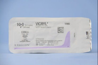 Picture of Suture with Needle Coated Vicryl™ Absorbable Coated Violet Suture Braided Polyglactin 910 Size 10 - 0 4 Inch Suture 1-Needle 7 mm Length 1/4 Circle Spatula NeedleV980G